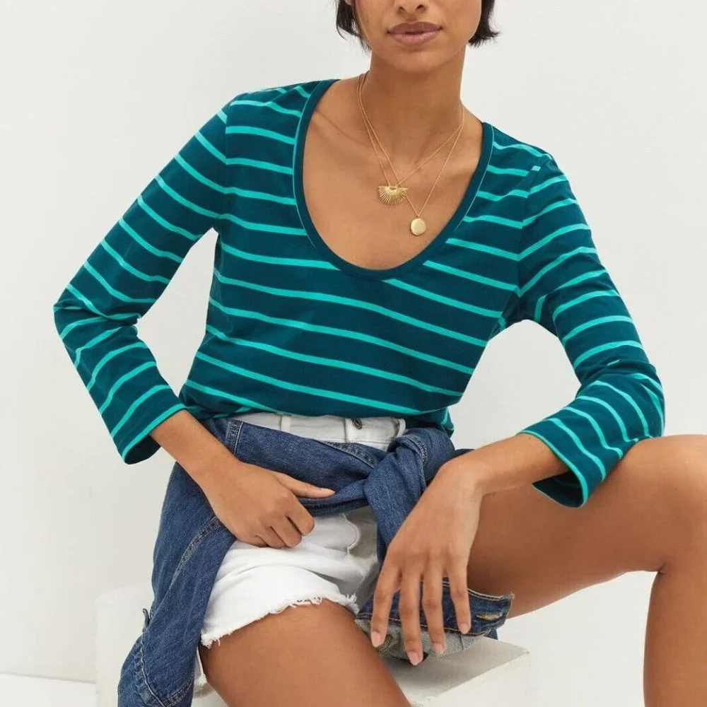 Anthropologie Daily Practice Scoop Neck Tee Striped Top L